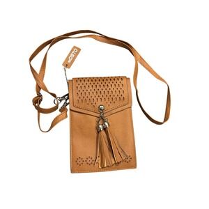 SOSTO Tan Vegan Leather Crossbody Cell Phone Purse Wallet Bag with Tassel NWT